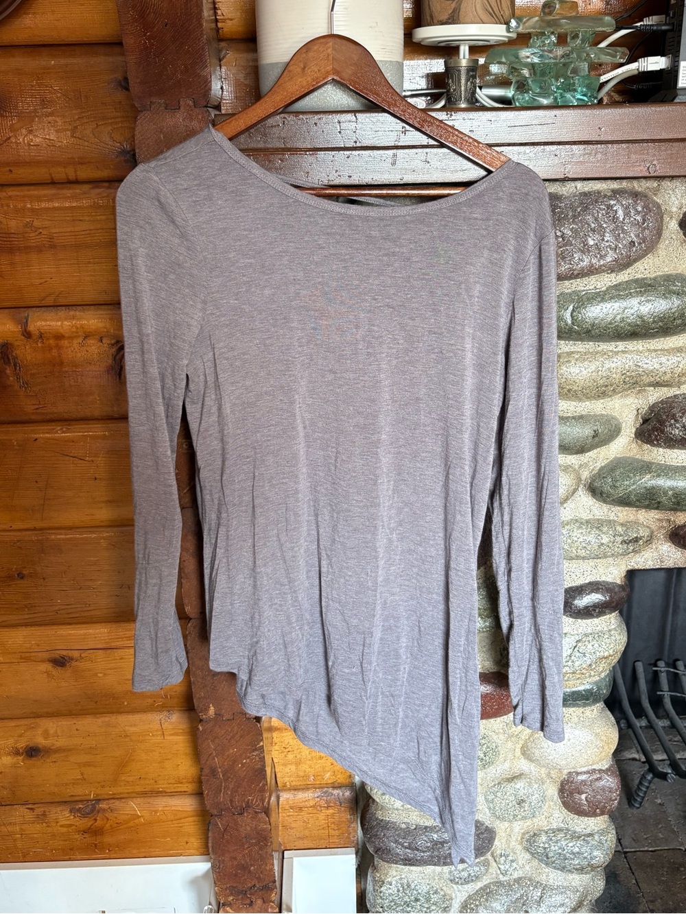 prAna Olson Top Grey Asymmetrical Open Back Long Sleeve Size S